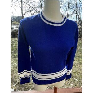 Vintage Cheerleader Supply Co. Blue & White Acrylic Sweater Size 38 Retro Stripe